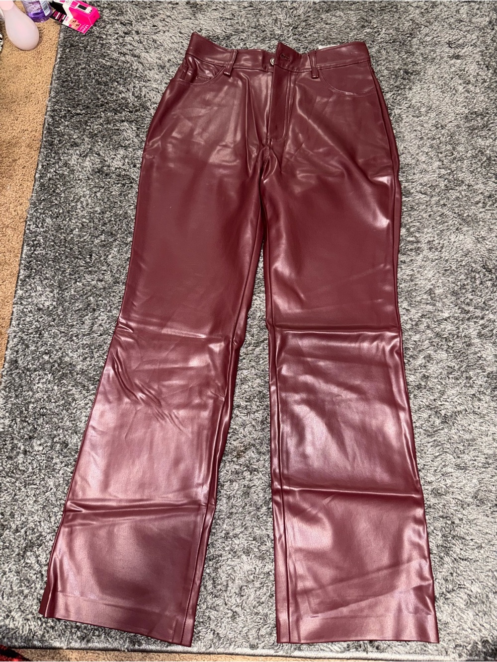 Guess Women's Burgundy Faux Leather straight-Leg Pants
